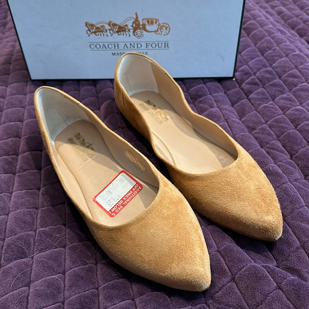 Coach and Four Tan Suede Pointed-Toe Flats